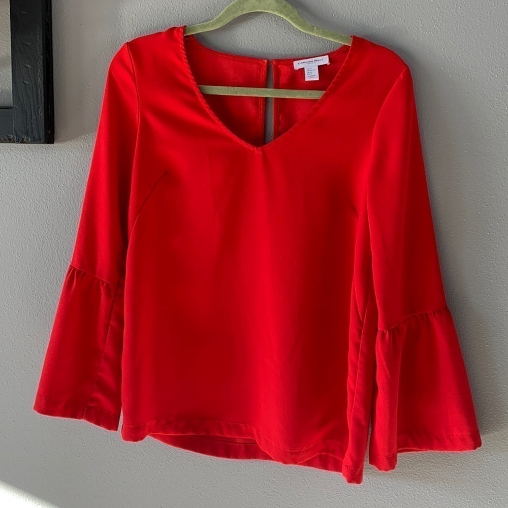 Carolina Belle V-Neck Bell Sleeve Blouse Red